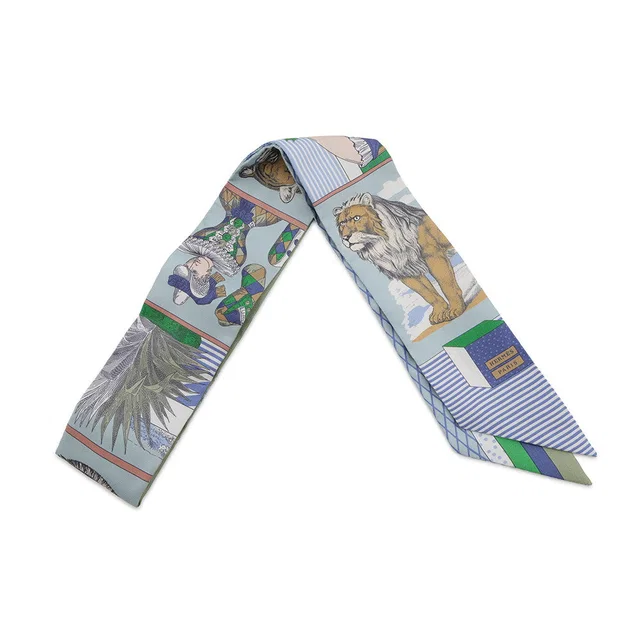 Hermès Twilly Grand Theater Nouveau Blue Gacier/Green/White Silk100% in White from GALLERY RARE