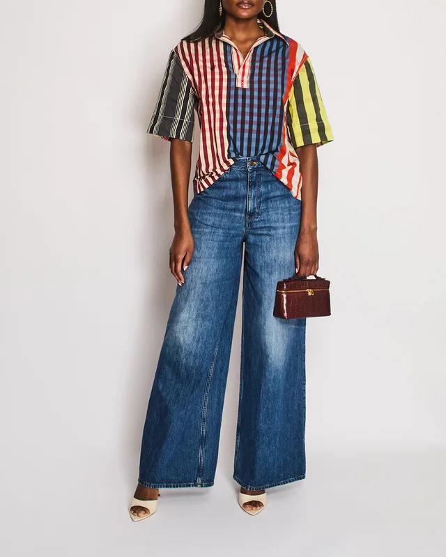 Bottega Veneta Red, Blue, Yellow, and Green Collared Boxy Shirt Size IT 36 (UK 4) in Red Silk from Sellier