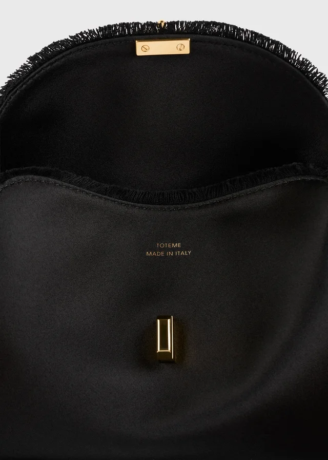 Toteme Mini T-lock frayed satin clutch black, photo 6 of 6 from SENSER