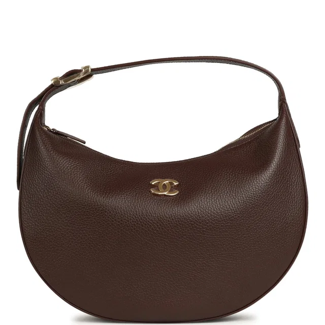 Chanel Round Top Handle Hobo Bag Dark Brown Grained Calfskin Gold Hardware in Brown Caviar leather from Madison Avenue Couture