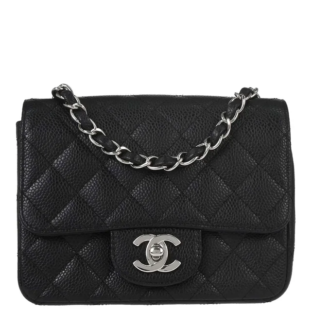 Chanel 2008-2009 Black Caviar Skin Mini Classic Square Flap Shoulder Bag 17 in Black Caviar leather from AMORE Vintage Tokyo