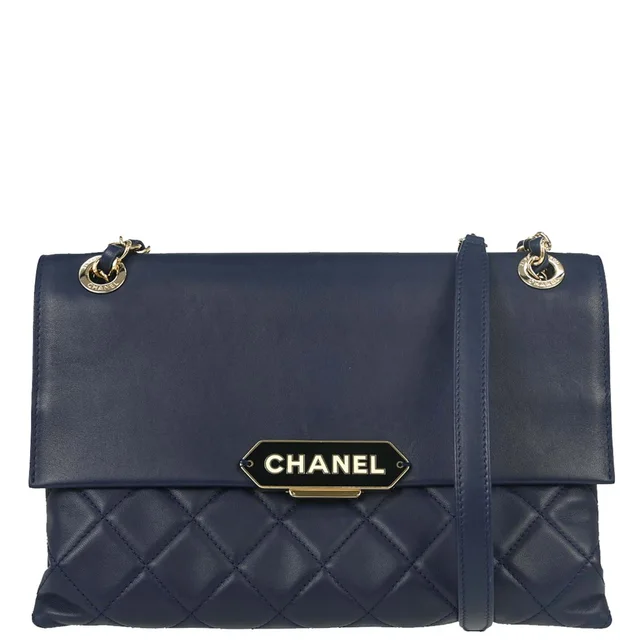 Chanel 2017 Navy Lambskin Label Click Flap Shoulder Bag in Navy Lambskin from AMORE Vintage Tokyo