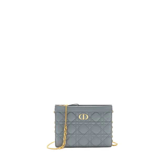 Dior Caro Every Dior Pouch Supple Cannage Calfskin Cloud Blue GHW in Blue Calfskin from EMIER