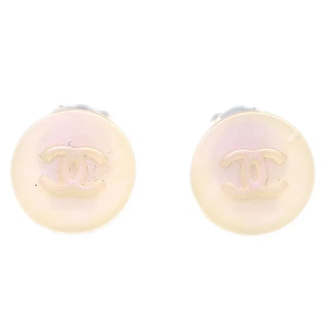 Chanel Button Earrings Clip-On White 00C in White Resin from AMORE Vintage Tokyo