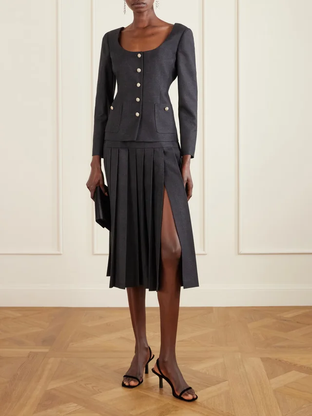 ALESSANDRA RICH Embellished wool-flannel jacket in Grey, photo 2 of 2 from NET-A-PORTER (Canada)
