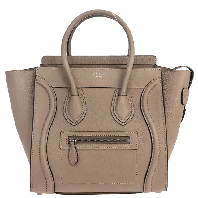 Celine Beige Luggage Micro Tote Handbag in Beige Leather from AMORE Vintage Tokyo