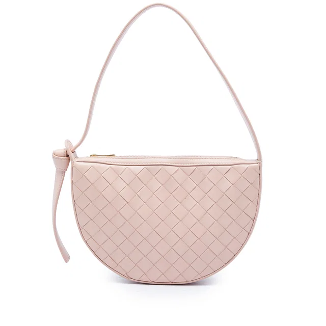 Pink Bottega Veneta Mini Leather Intrecciato Sunrise Hobo Shoulder Bag in Pink Woven leather from Designer Revival