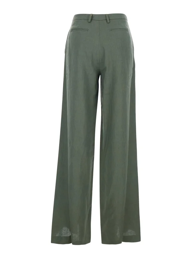 LEPLAIN Green Wide Leg Linen Pants with Belt Loops Woman in Green 100% Linen, photo 4 of 6 from Gaudenzi Boutique