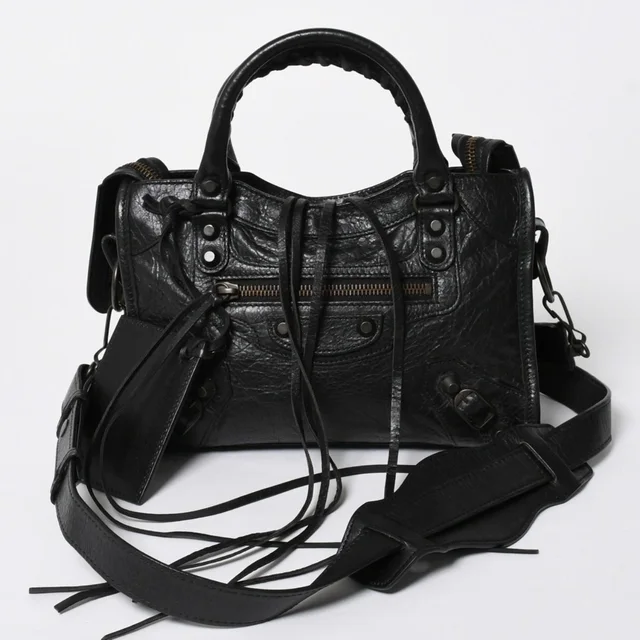 Balenciaga Le City Mini 2-Way Shoulder Bag Black Blanc in Black Lambskin from The Reluxe