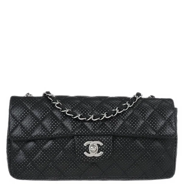 Chanel 2006-2008 Black Perforated Lambskin East West Shoulder Bag in Black Lambskin from AMORE Vintage Tokyo