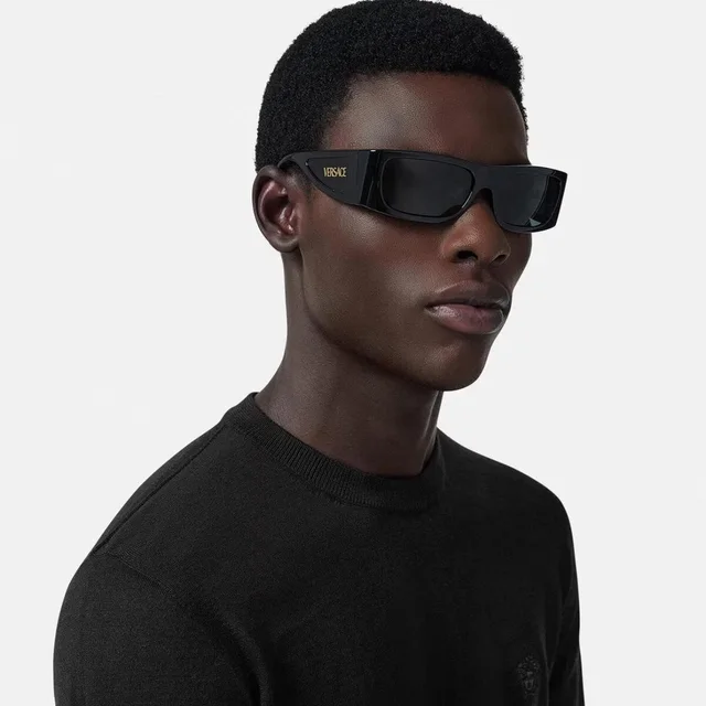 Versace Women's Oversized Sunglasses - Black in black from Depop, photo 9 of 9