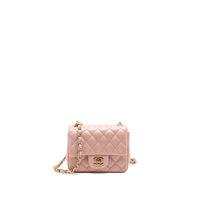 Chanel classic mini square flap bag lambskin light pink LGHW (microchip) in Pink Lambskin from EMIER