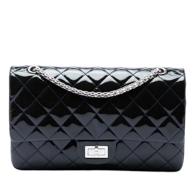 Blue Chanel Quilted Patent Reissue 2.55 Double Flap 227 Shoulder Bag in Blue Patent leather from Designer Revival