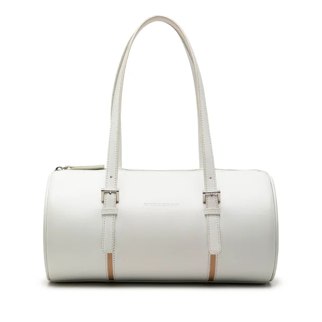 White Burberry Leather Barrel Shoulder Bag in White Leather from Designer Revival