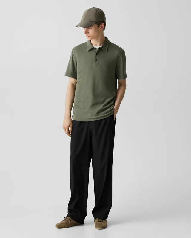 Theory Bron Polo Shirt in Anemone Modal Jersey in LIGHT IVY 67% Modal, 30% Polyester, 3% Spandex, photo 5 of 12 from Theory