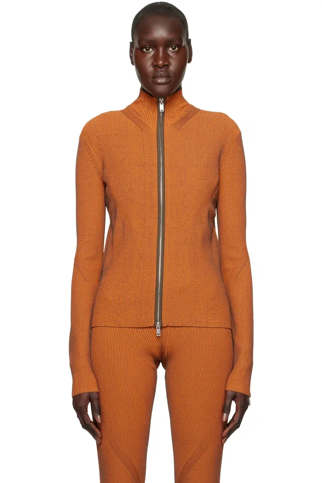 Dion Lee Orange Angled Rib Zip-Up Sweater from SSENSE, photo 1 of 1