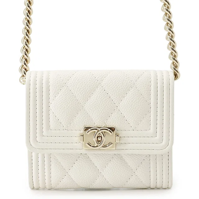 Chanel Boy Onel Chain Compact Wallet WhiteAP2206 Caviar Leather in Caviar leather from GALLERY RARE
