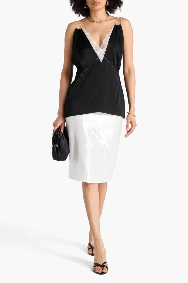 Victoria Beckham Lace-Trimmed Satin-Crepe Camisole in Black, photo 2 of 4 from THE OUTNET