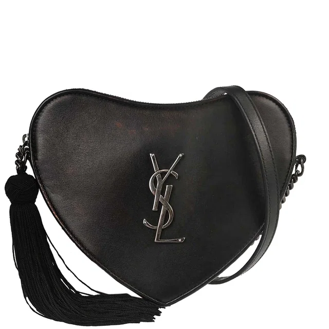 Saint Laurent Black Leather Love Heart Shoulder Bag in Black Leather from AMORE Vintage Tokyo