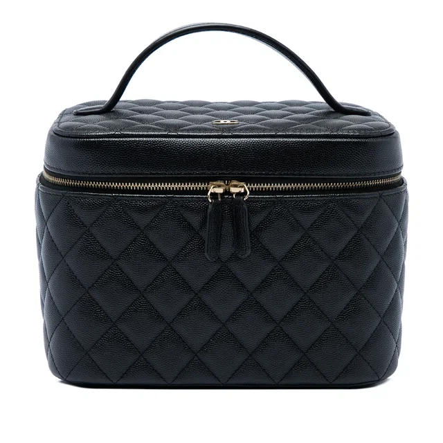 Black Chanel CC Quilted Caviar Vanity Case in Black Caviar leather from Designer Revival