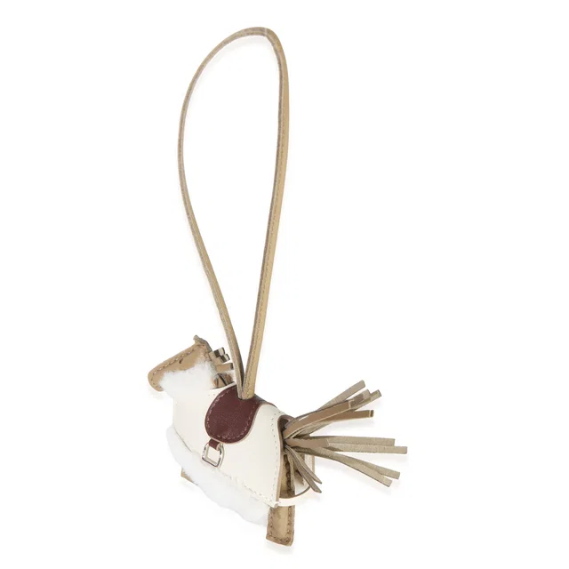 Hermès Beige Marfa Terre Craie Ecru Rodeo Robeo Plush Charm PM in White Silk from myGemma