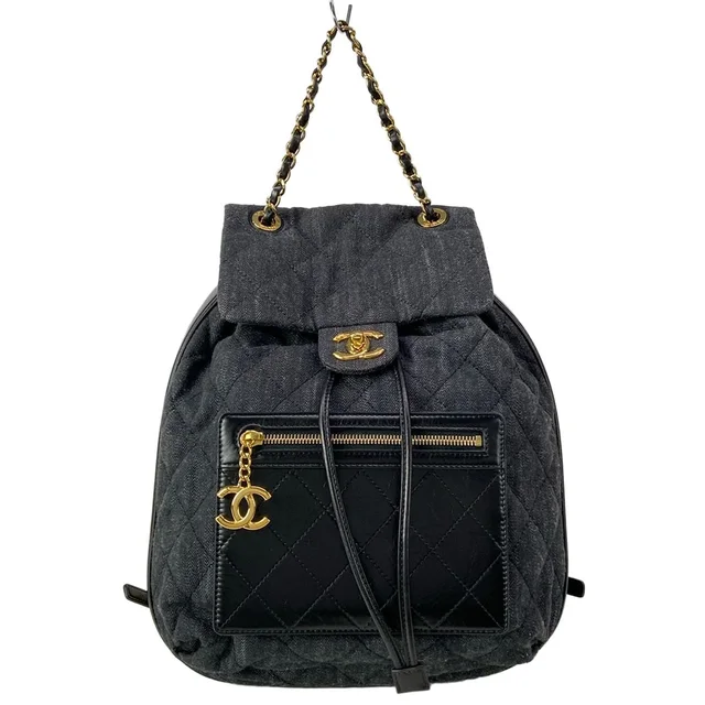 Chanel Backpack Quilted Black Gold Chain in Black Calfskin from The Reluxe