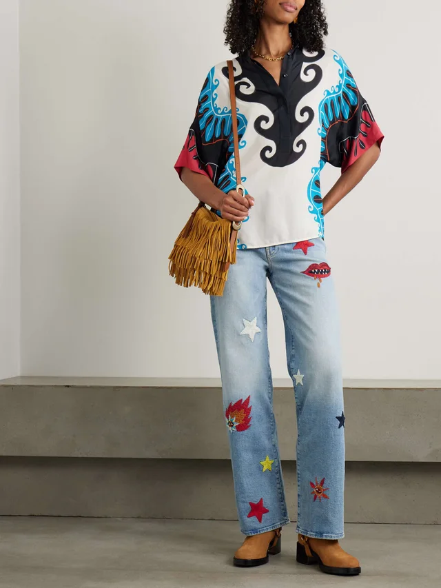 LA DOUBLEJ + MOTHER Estelle printed crepe blouse in White, photo 2 of 2 from NET-A-PORTER (Canada)