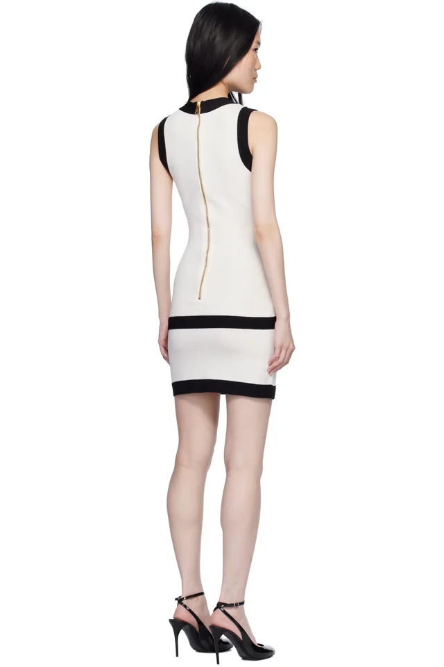 BALMAIN Black & Off-White Two-Tone Waistcoat Minidress, photo 3 of 3 from SSENSE
