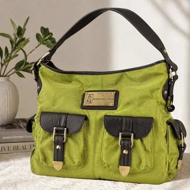 Patrick Lee Anteprima Nueve Green Canvas Leather Trim Tote Floral Lined Shoulder in green Canvas from Poshmark