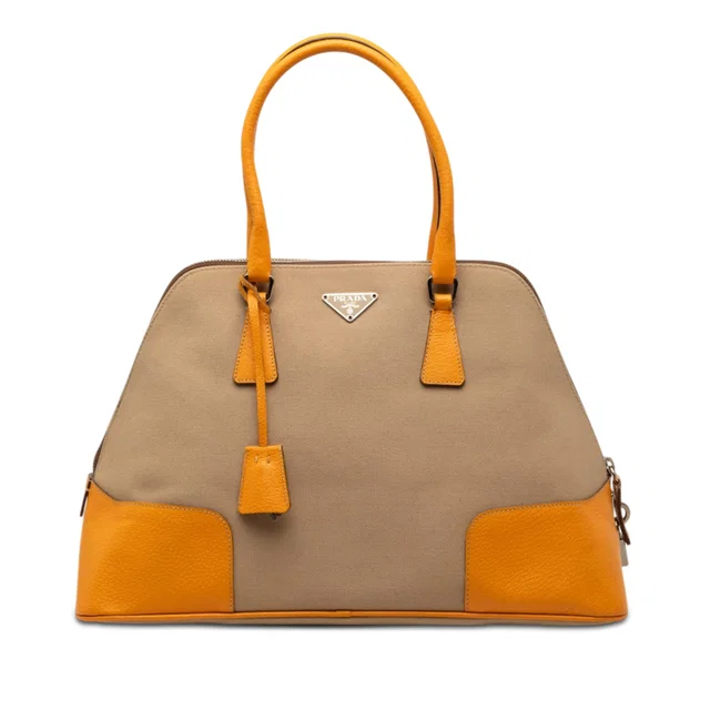 Yellow Prada Cinghiale Trimmed Canapa Dome Handbag in Yellow Canvas from Designer Revival