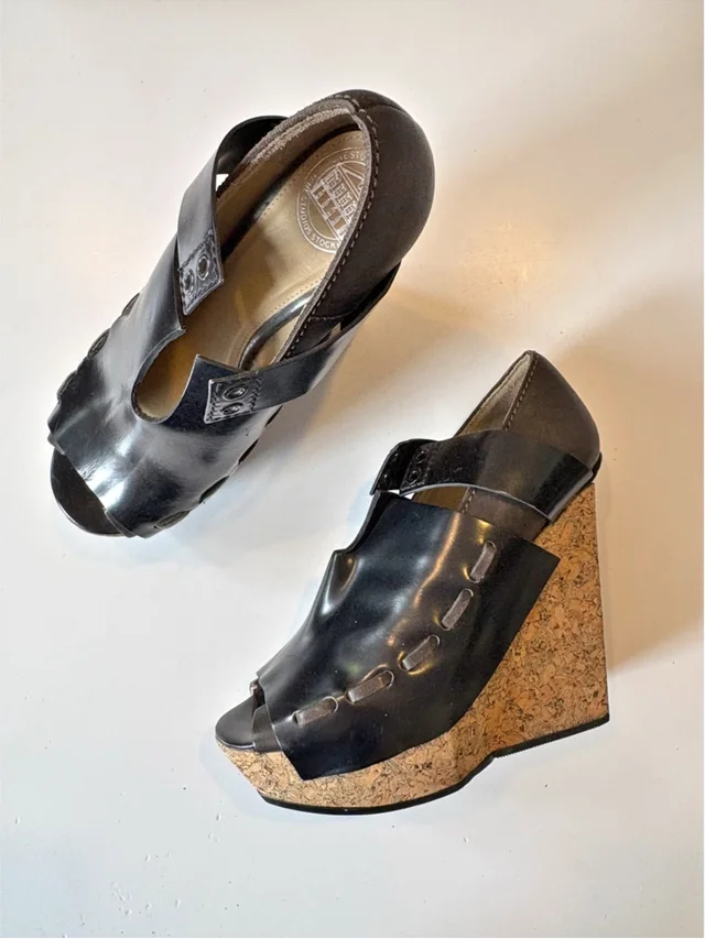 Acne Studios Halo Wedges Cork Heel Lace Up Black 39 in brown|black|neutral from Poshmark