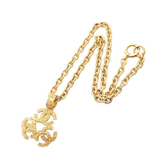Gold Chanel Gold Plated Triple CC Pendant Necklace in Gold from Designer Revival