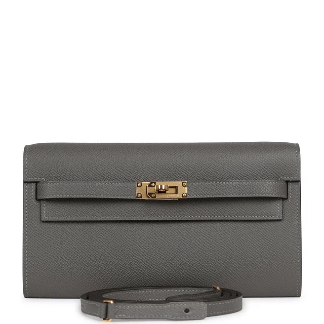 Hermès Kelly Wallet To Go Gris Meyer Epsom Gold Hardware in Grey Epsom leather from Madison Avenue Couture