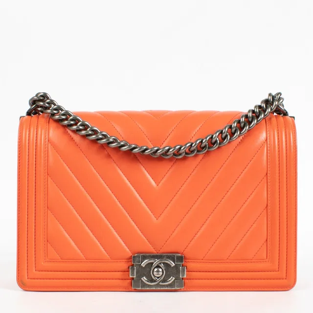 Coral Chevron Large Boy Chanel Bag in Calfskin from Labellov