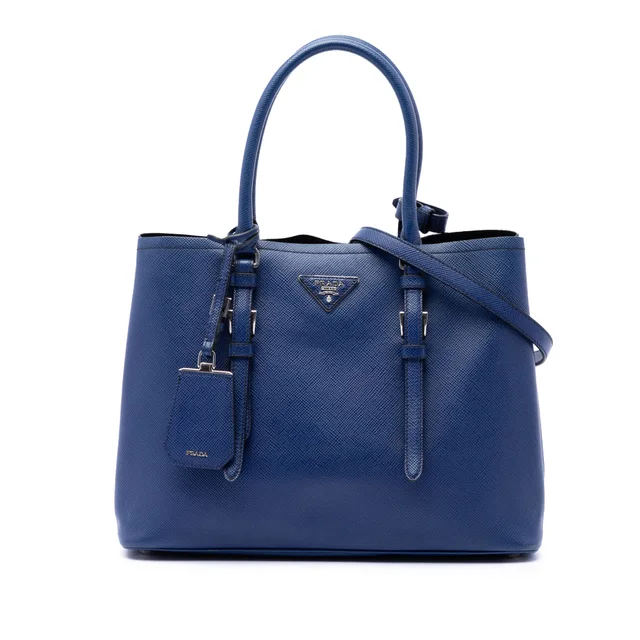 Blue Prada Saffiano Soft Shopping Convertible Tote Satchel in Blue Saffiano leather from Designer Revival