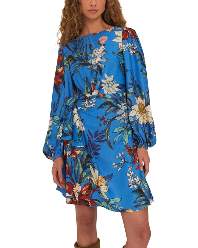 FARM Rio Surreal Flowers Blue Wrap Mini Dress, image 1 of 1 from Gilt