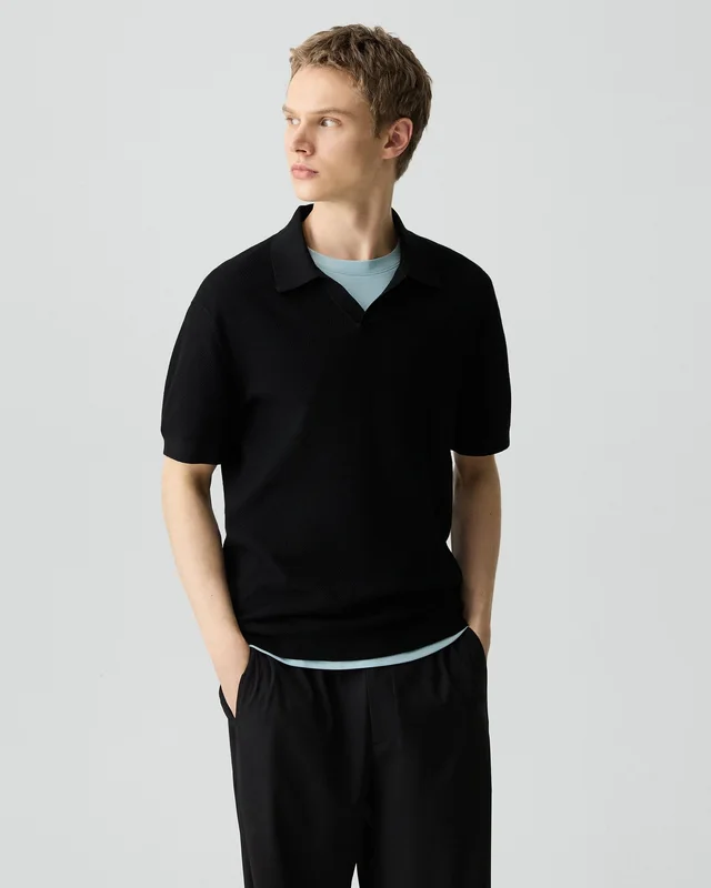 Theory Brenan Polo Shirt in Light Bilen in BLACK 62% Viscose, 38% Polyester; Exclusive Of Elastic, photo 2 of 14 from Theory