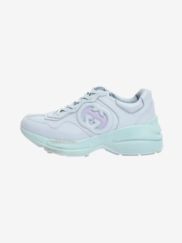 Gucci Blue Rhyton leather trainers - size EU 38.5 in Blue Leather from Sign of the Times