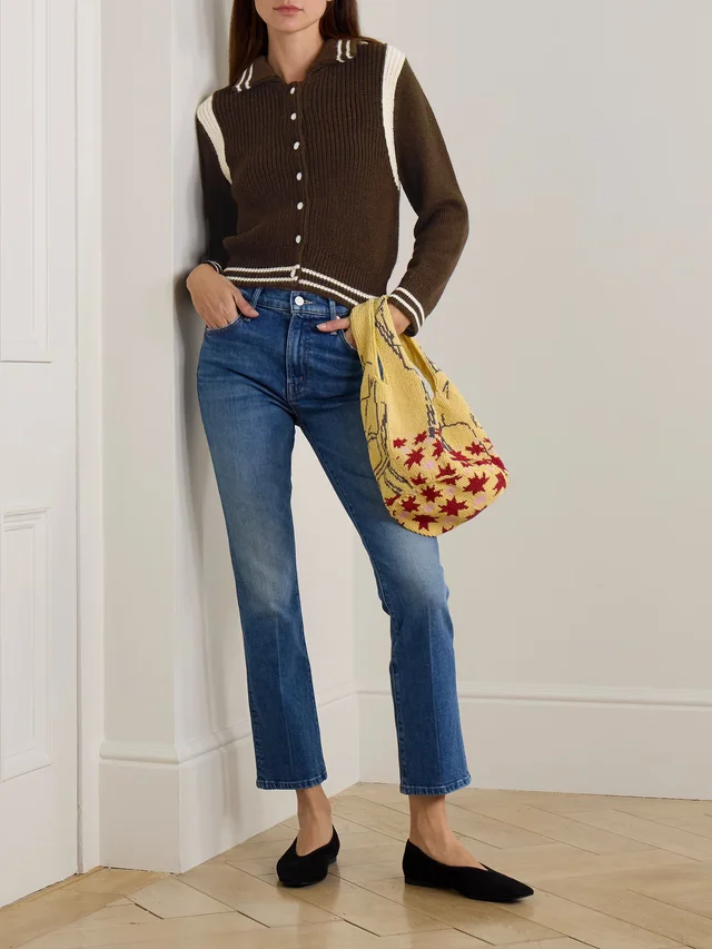 MOTHER The Little Raquette appliquéd striped alpaca cardigan in Brown, photo 2 of 2 from NET-A-PORTER (Canada)