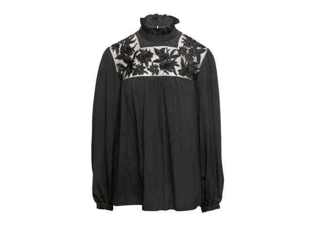 Black Celine Embellished Long Sleeve Blouse Size FR 42 in Black from Designer Revival