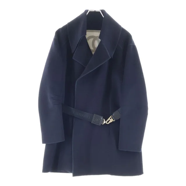 Chanel 04A Sports Line CC Logo Melton Wool Belted Long Coat Navy in Navy Wool from The Reluxe