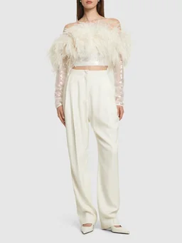 David Koma Top with feather details in 90% Polyester, 10% Polyamide, 100% Ostrich Feather, photo 2 of 5 from LUISAVIAROMA