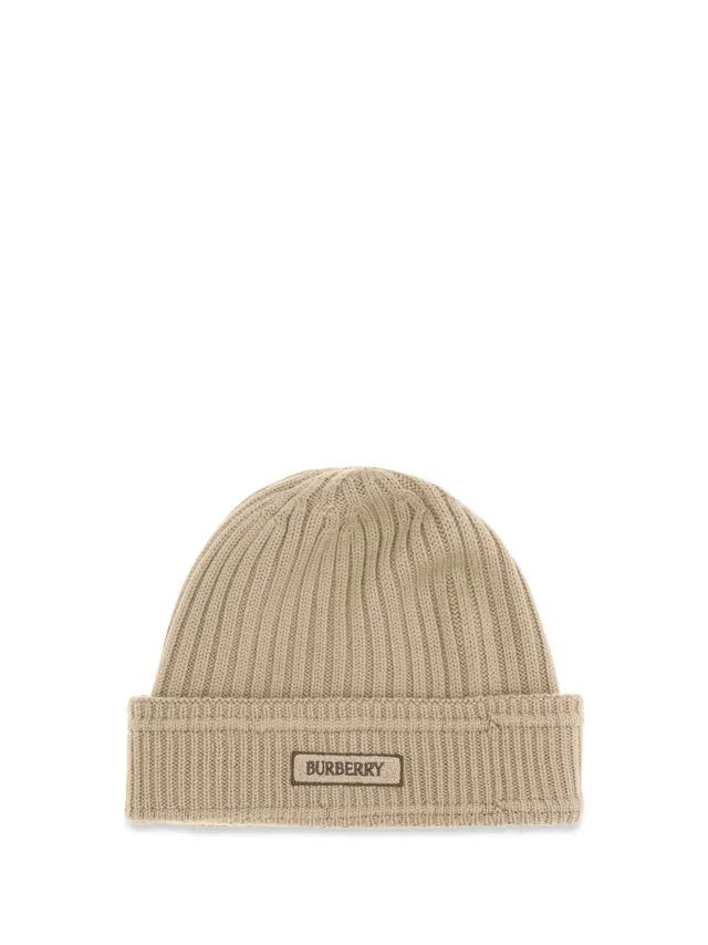 Burberry 8103341 Ribbed Merino Wool Beanie — Beige Ovis Aries Beanies in Beige Wool from HEWI
