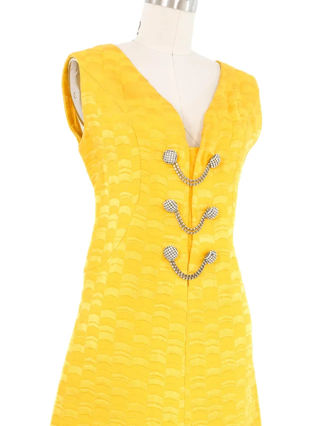 1960s Giovanna Ferragamo Yellow Jacquard Satin Dress in Yellow Satin from Arcade Vintage, photo 2 of 2
