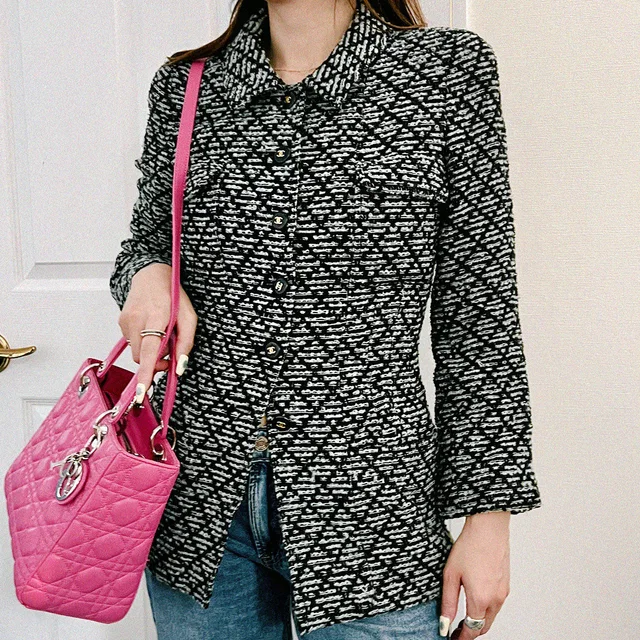Chanel CC Mark Button Jacket #36 Black/Mint in Black Wool from VINTAGE QOO TOKYO