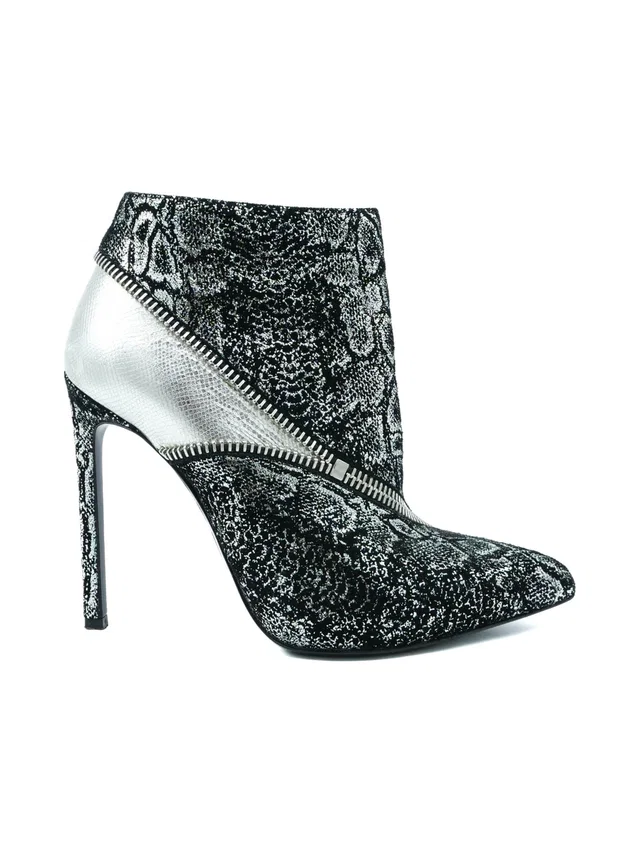 Saint Laurent Silver Snake Print Bootie, 35 in Silver Suede from Arcade Vintage