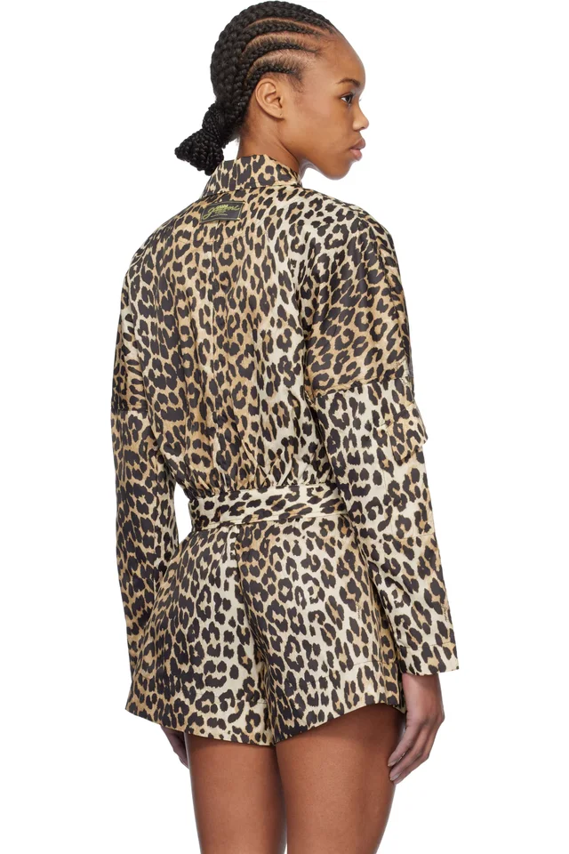 GANNI Black & Brown Duchesse Nylon Cropped Jacket, photo 3 of 3 from SSENSE