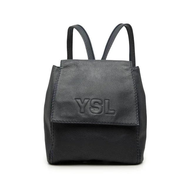 Blue Saint Laurent Embossed Leather Backpack in Blue Leather from Designer Revival