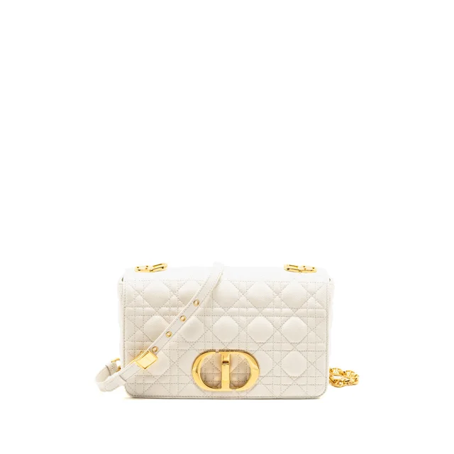 Medium Dior Caro Bag Cannage Supple Calfskin/Lambskin Ivory GHW in White Lambskin from EMIER
