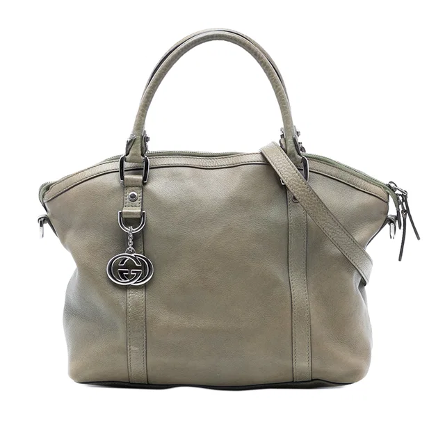Brown Gucci Leather GG Charm Dome Satchel in Brown Leather from Designer Revival